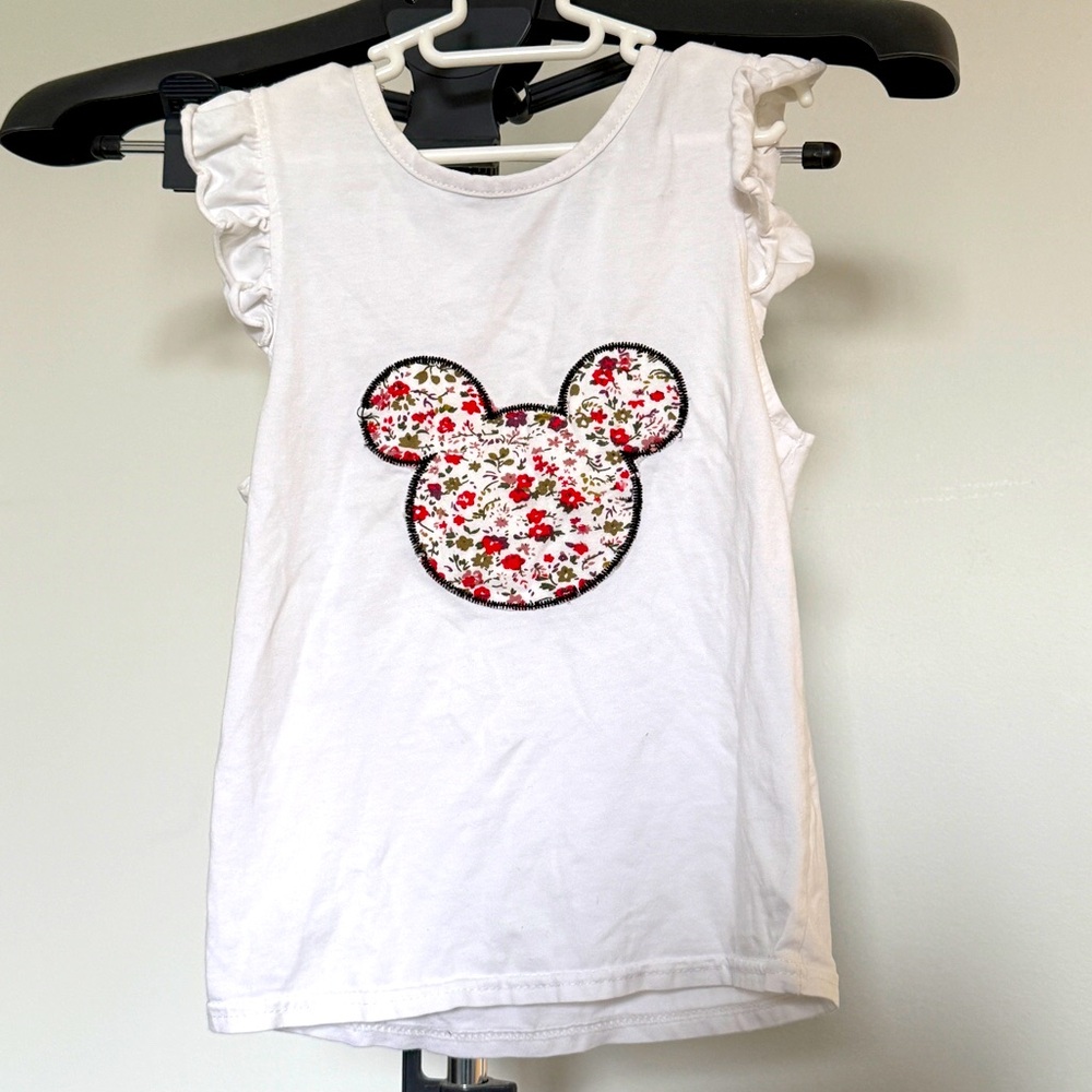 👕 EEUC GIRLS FLORAL MICKEY MOUSE TANK SHIRT SZ 4